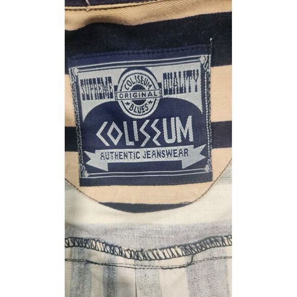 Vintage Coliseum Men's Shirt XXL‎ Black White Stripe Logo Heavy Button Down - Picture 5 of 16